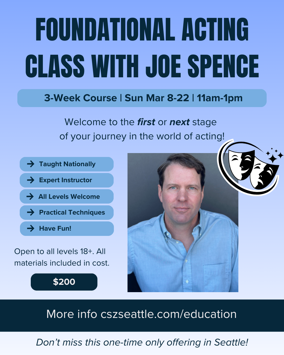 3 Week Foundational Acting Class with Joe Spence