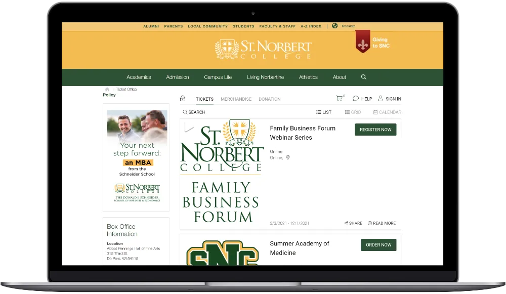 St. Norbert College website VBO