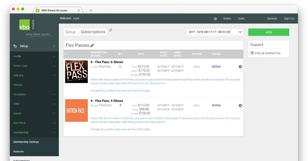 VBO Flex Pass Subscription back end