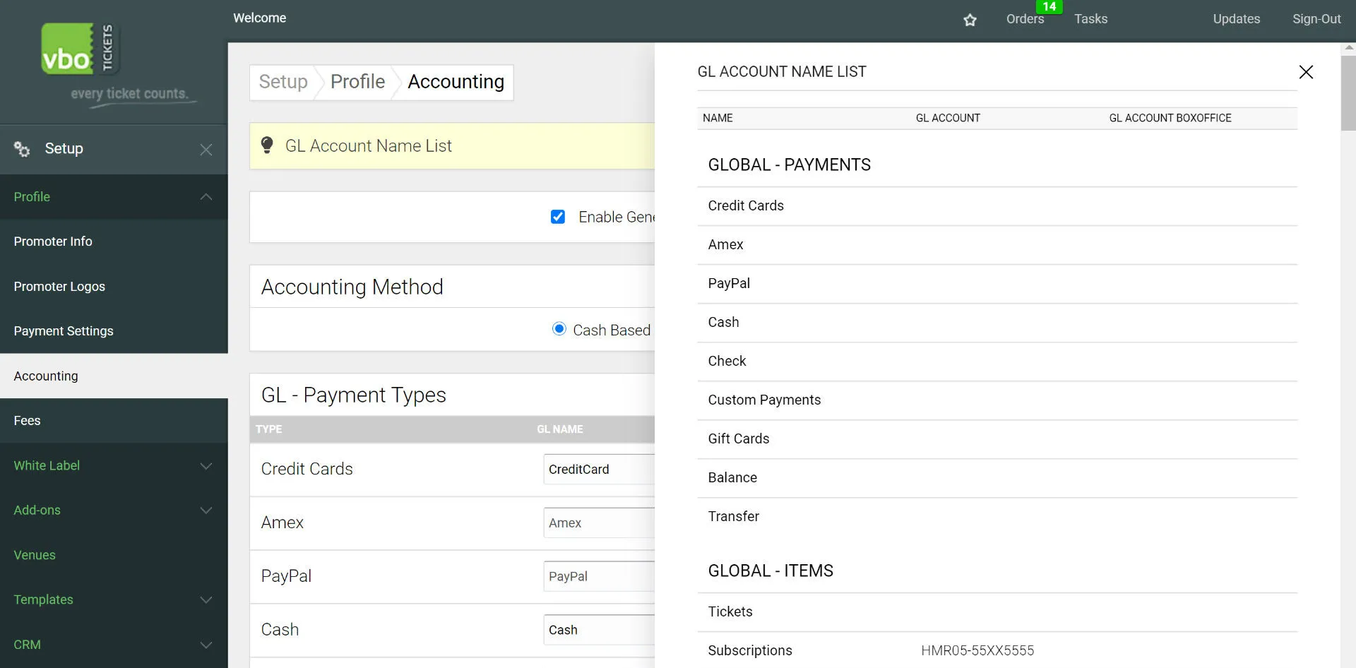 VBO accounting details