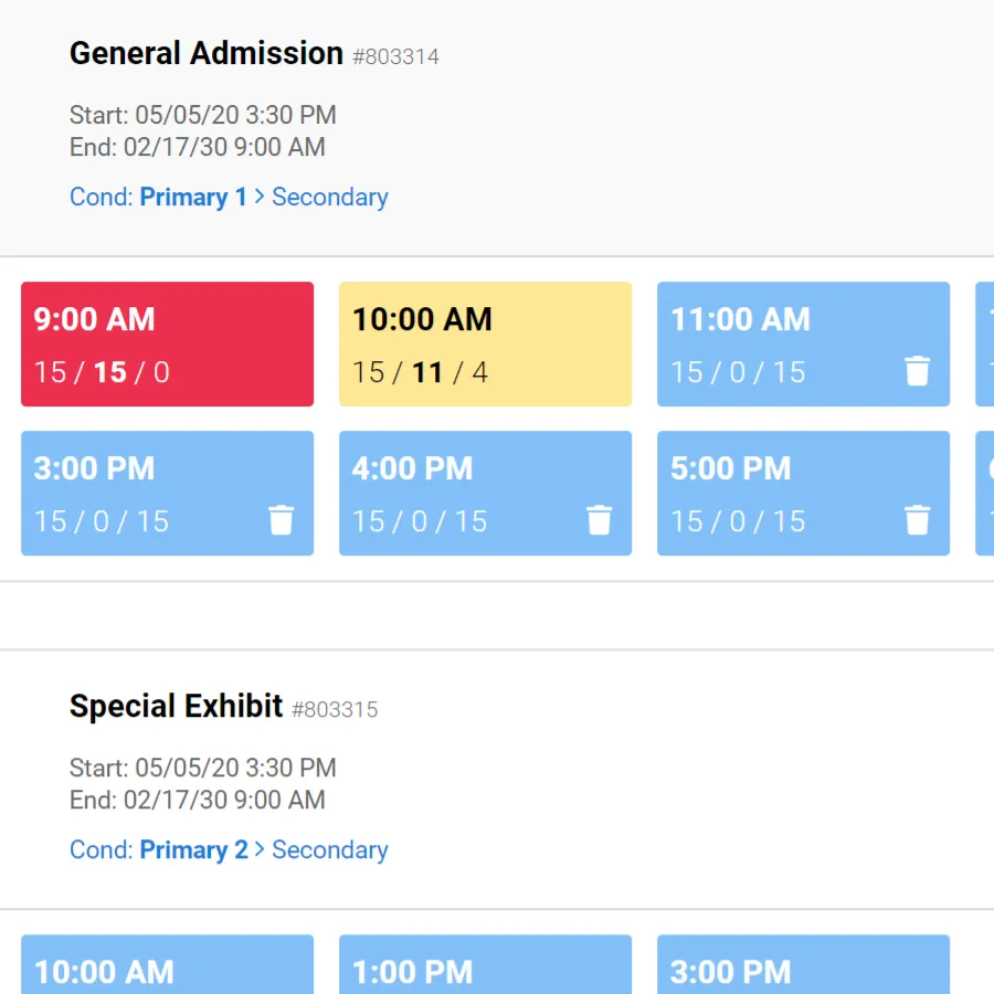 timed ticketing time slots VBO Tickets backend