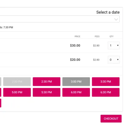 timed ticketing time slots VBO Tickets frontend